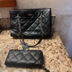 kate spade Black Quilted Leather Shoulder Tote with Matching Wallet & Dust Bag